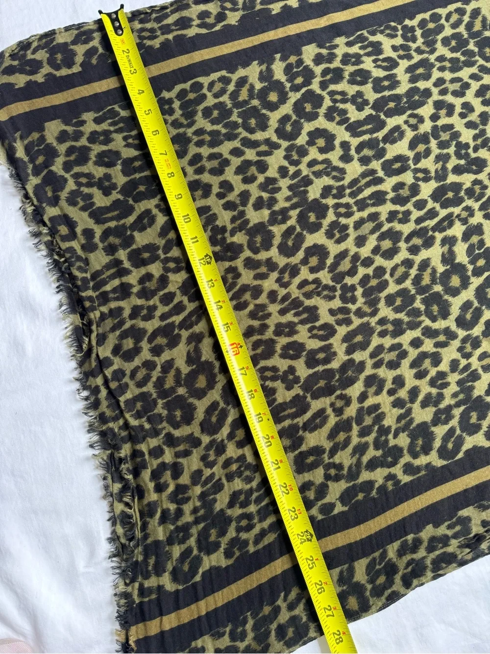 Talbots Olive Black Leopard Animal Print Modal Cotton Knit Scarf Fringe 72x28